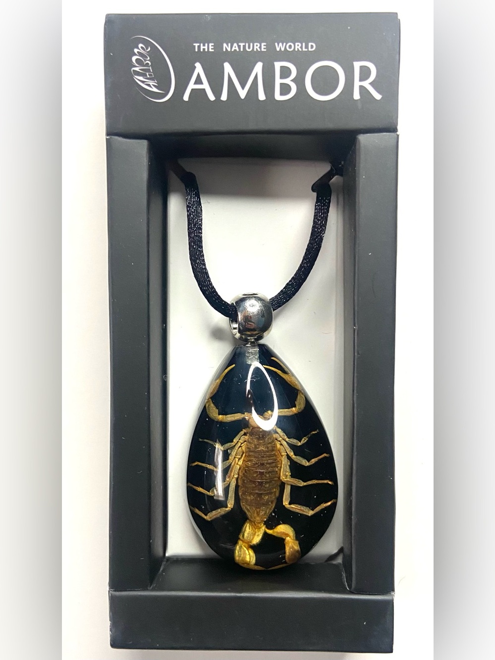 Black Teardrop Scorpion Pendant Necklace